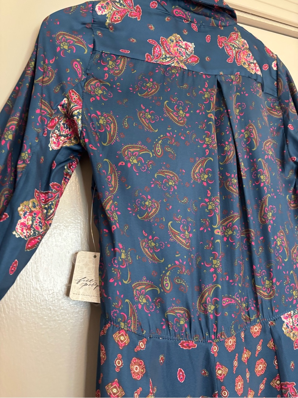 NWT Free People Paisley Button-Front Mini Dress with Pink Accents size XS - Picture 10 of 10